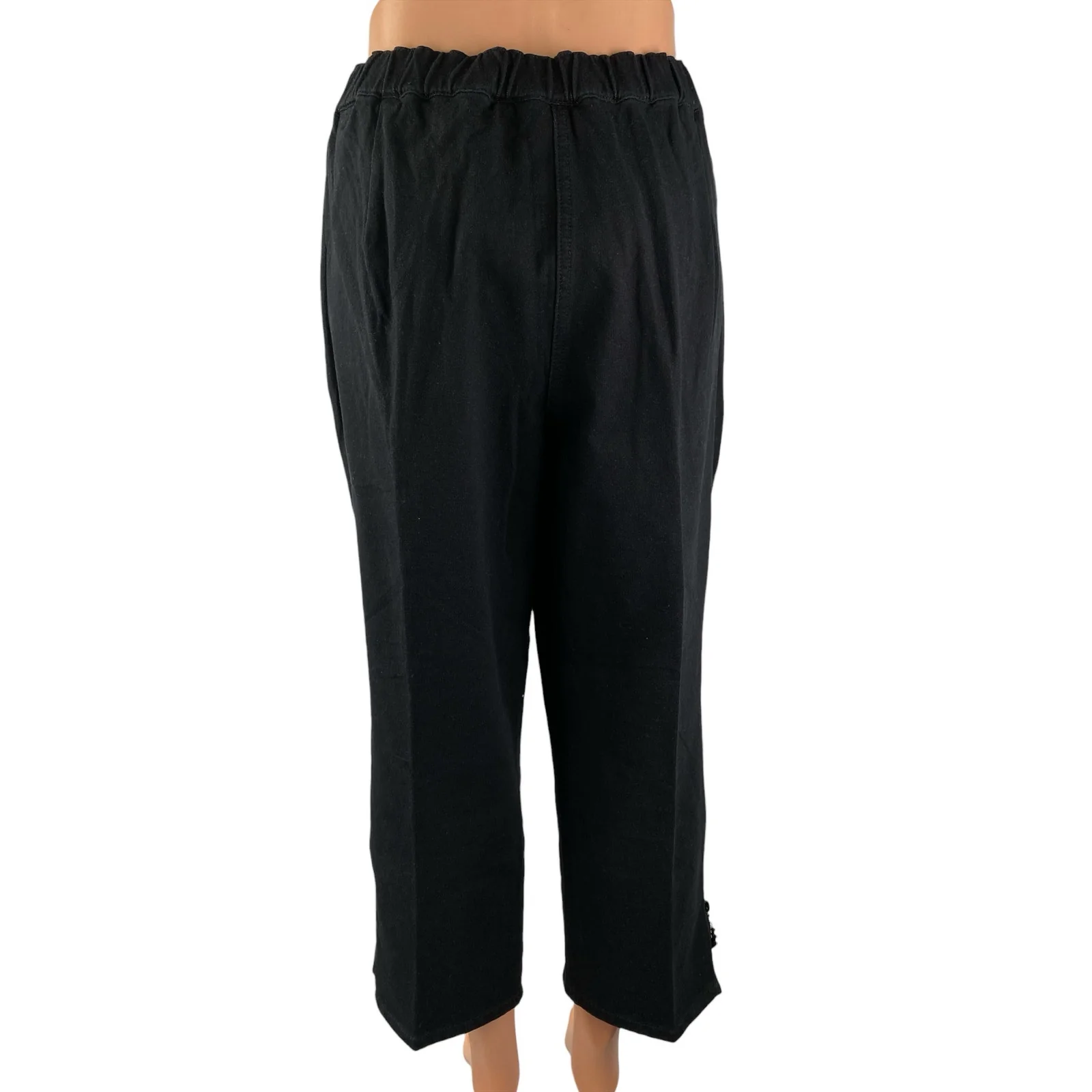 NEW Dream Jeannes Black High Rise Elastic Waist Wide Leg Trouser Dress Pants L - Image 2