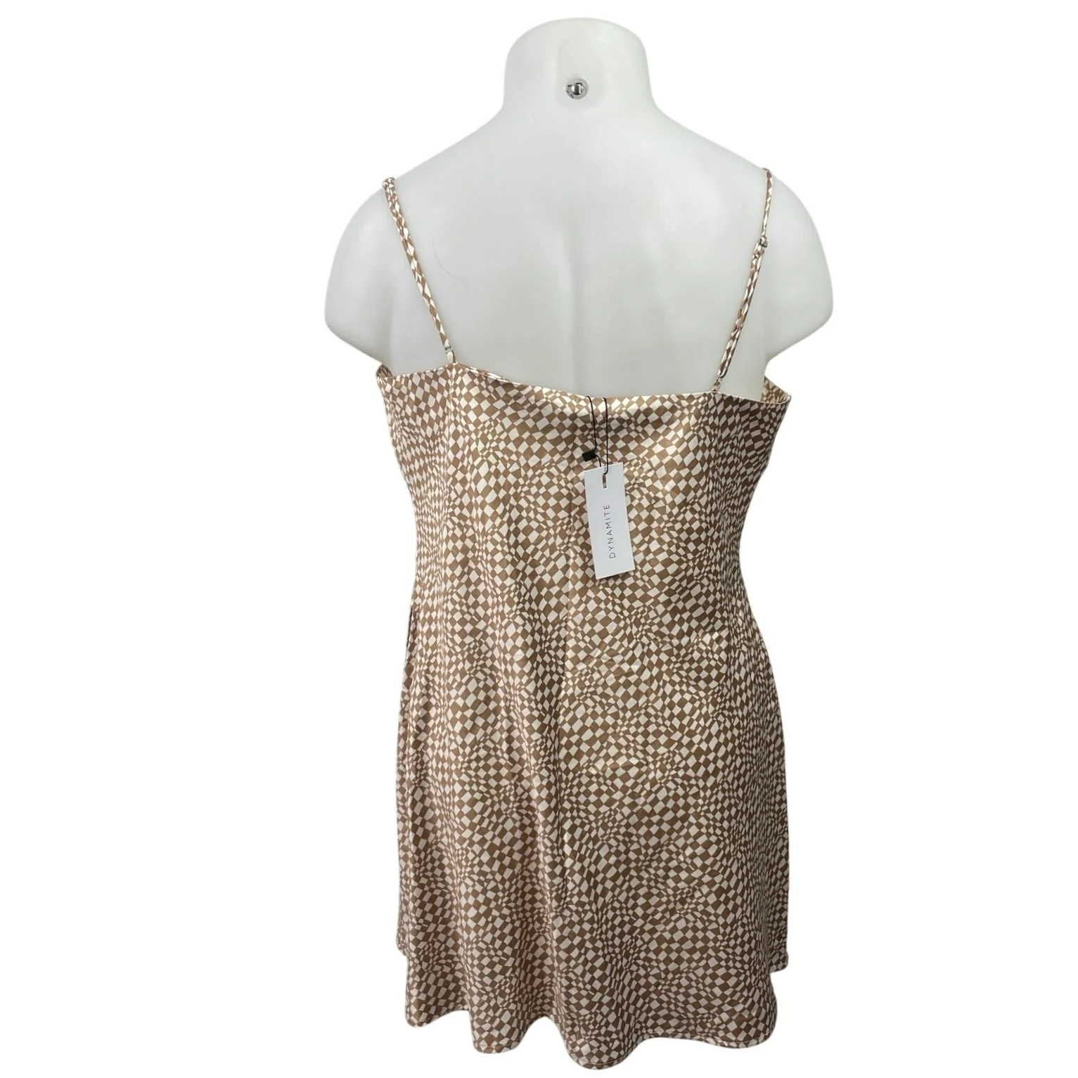NEW Dynamite Brown Silk Satin Sleeveless Cowl Neck Mini Tank Robe Slip Dress XL - Image 3