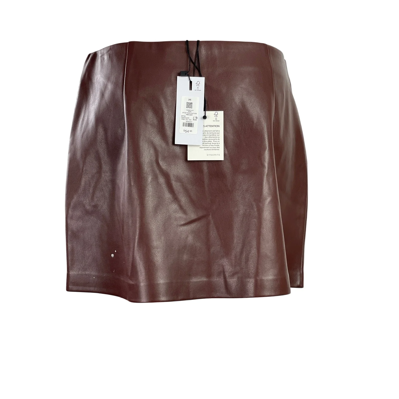 NEW Dynamite Kylie Brown Faux Leather Vegan High Waist Straight Mini Skirt Sz M - Image 3
