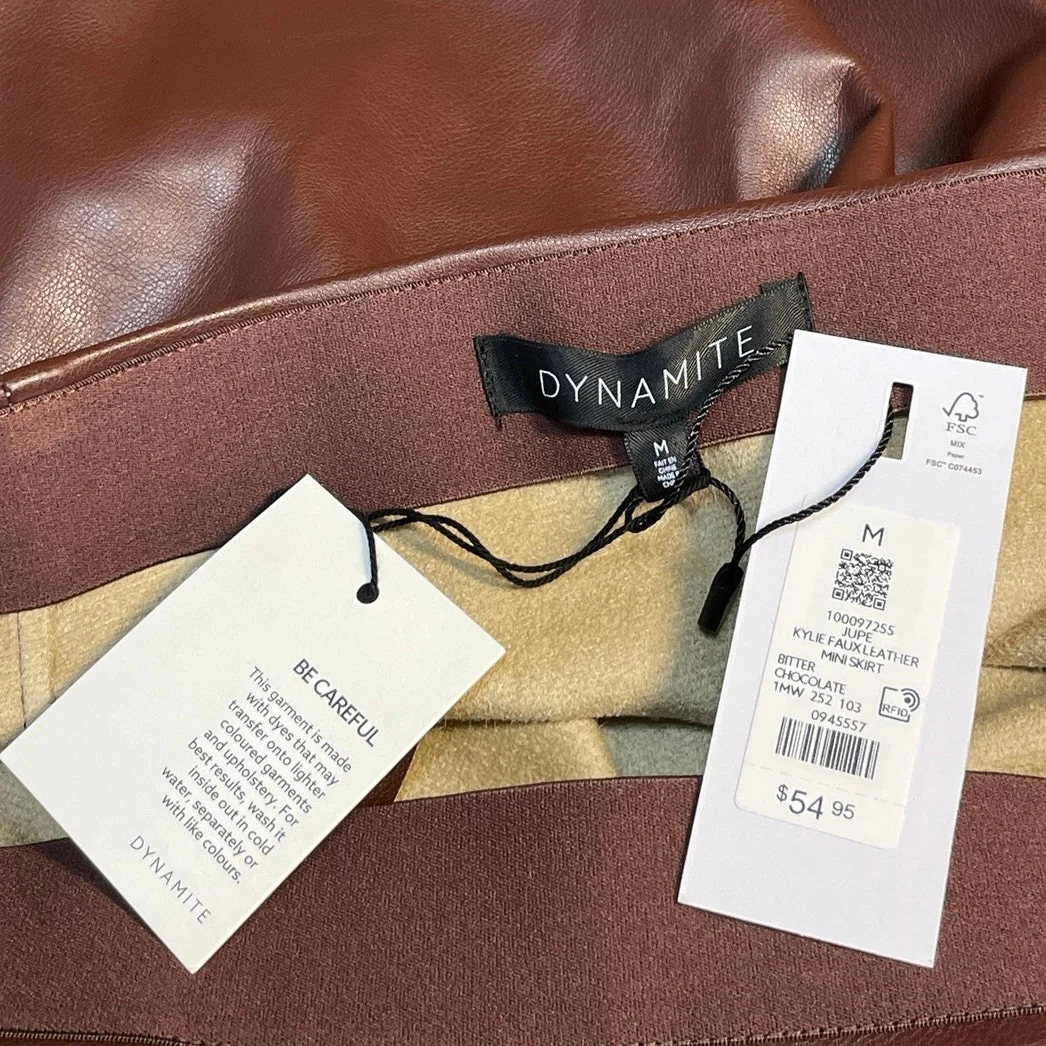 NEW Dynamite Kylie Brown Faux Leather Vegan High Waist Straight Mini Skirt Sz M - Image 4