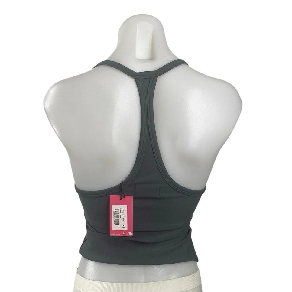 NEW Edikted Dark Gray Scoop Neck Racerback Party Yoga Stretch Crop Top Size XS - Image 3