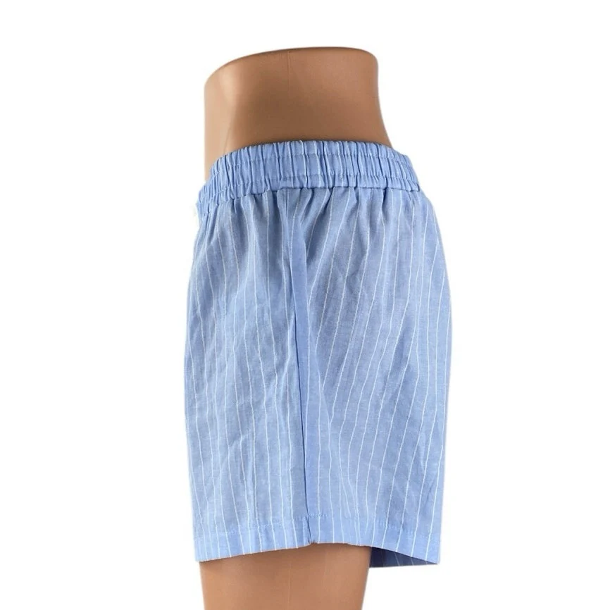 NEW Edikted Women Blue Stripe High Rise Elastic Waist Lounge Boxer Mini Shorts L - Image 2