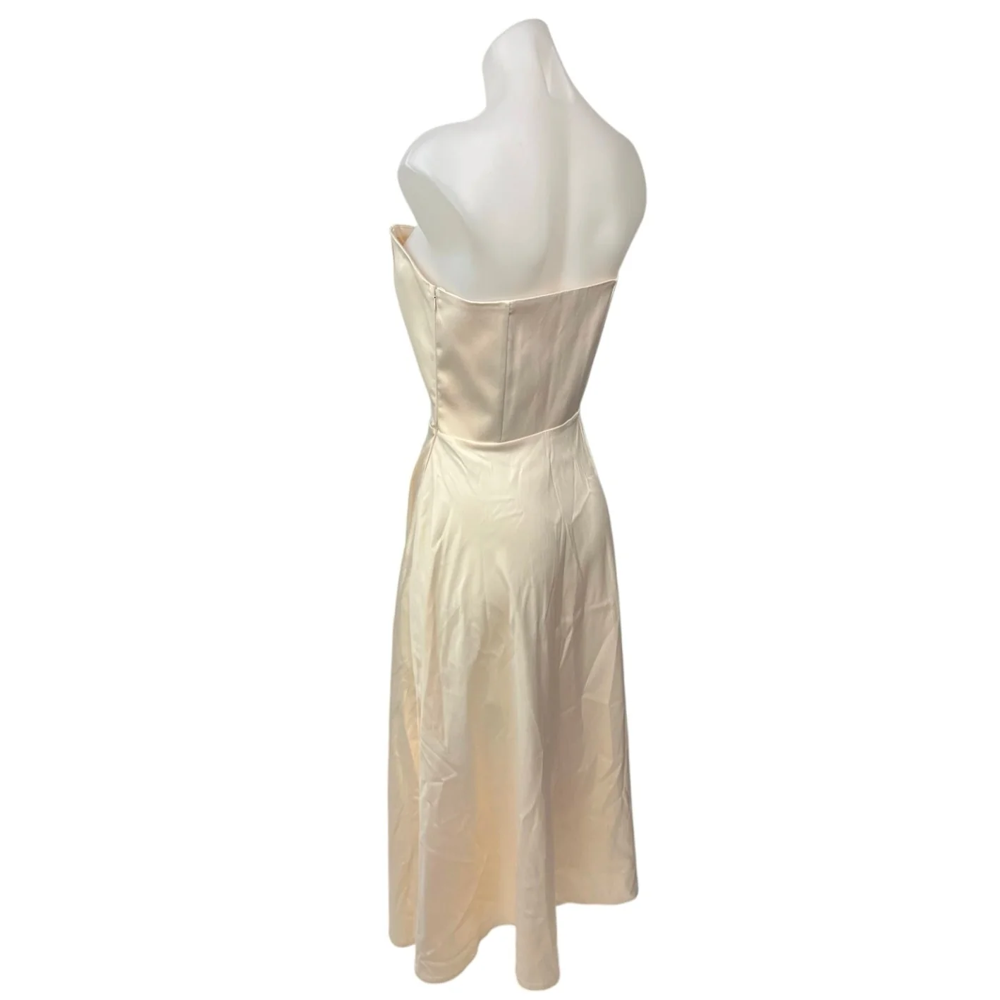 NEW Elagia Cream Sweetheart Strapless Glam Bridesmaid A Line Midi Dress Size M - Image 2