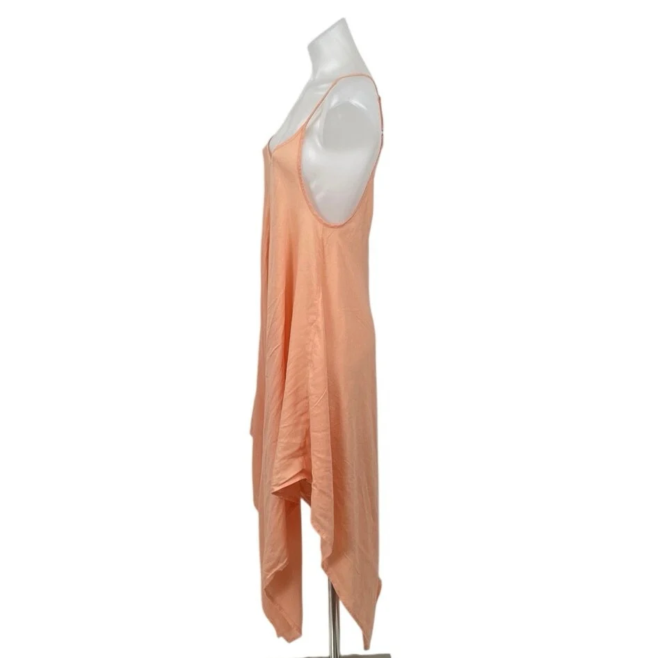 NEW Elan Peach Handkerchief Sleeveless Asymmetrical Cami Tank Slip Midi Dress S - Image 3