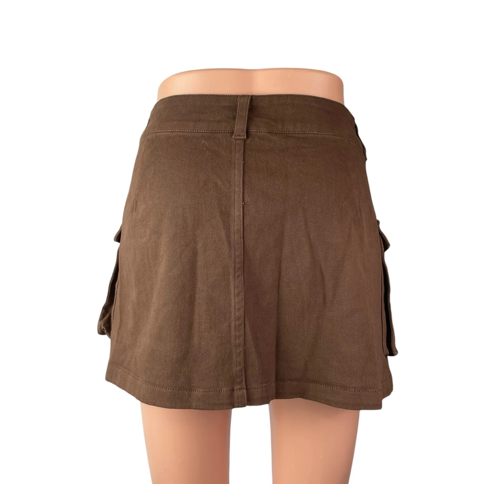 NEW Elleven Women's Brown High Waisted Cargo Utility Mini A Line Skirt Size XL - Image 3