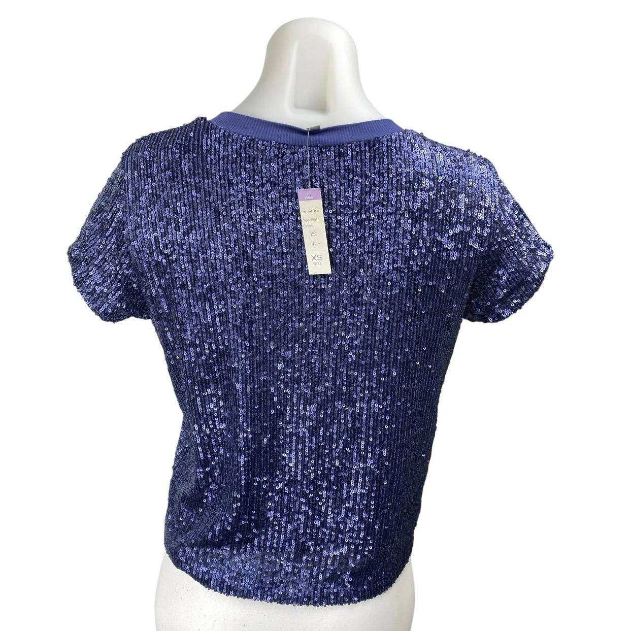 NEW Elliott Lauren Blue Short Sleeve Sequin Crew Neck T Shirt Blouse Top Size XS - Image 2