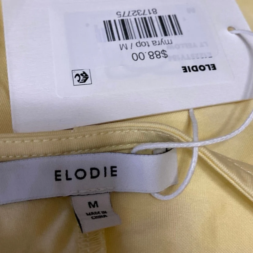 NEW Elodie Women's Yellow Sleeveless Cowl Neck Ruched Crop Tank Blouse Top Sz M - Image 3