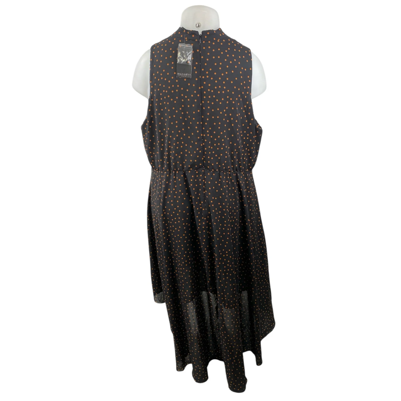 NEW Eloquii Black Polka Dots Sleeveless Mock Neck Asymmetric Midi Dress Size 20 - Image 2
