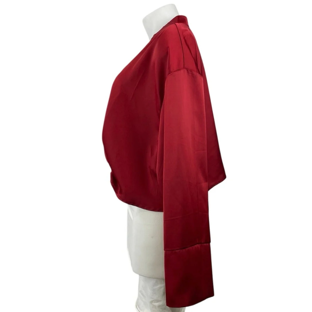 NEW Eloquii Women's Red Satin Silk Long Sleeve Deep V Neck Blouse Top Size 28 - Image 2