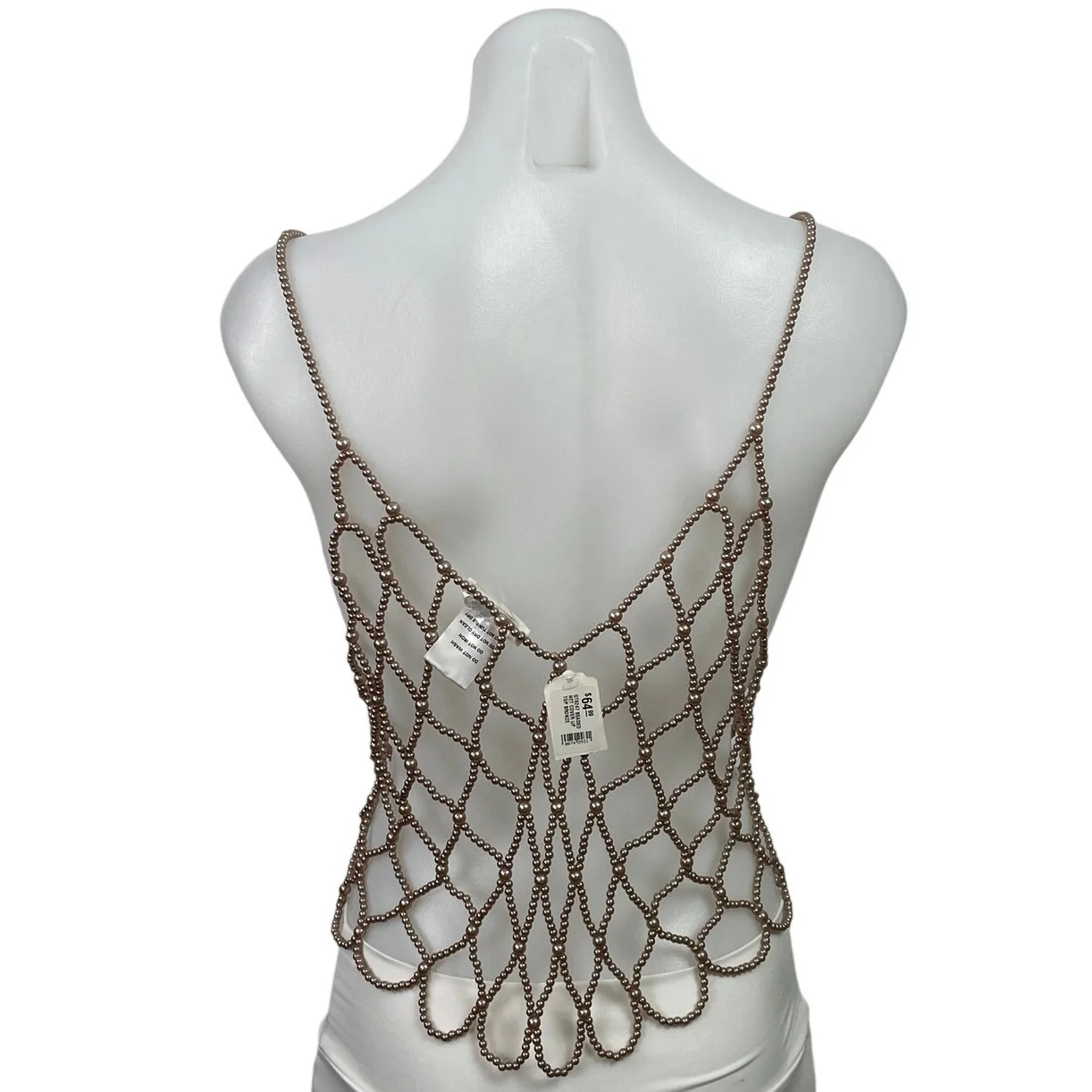 NEW Endless Blu Brown Bronze Pearl Beaded Net Cami Cover Up Tank Top Size M/L - Image 3