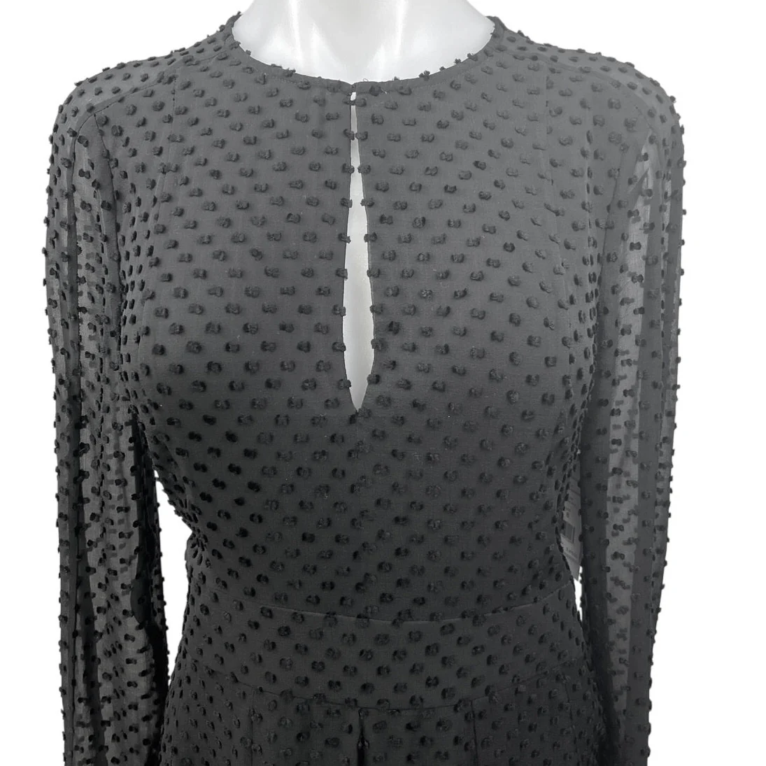 NEW Equipment Jenava Black Dots Silk Long Sleeve Fit & Flare Keyhole Dress Sz 8 - Image 10