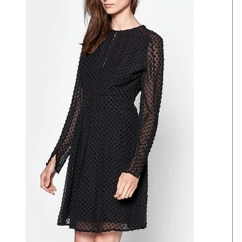 NEW Equipment Jenava Black Dots Silk Long Sleeve Fit & Flare Keyhole Dress Sz 8 - Image 3
