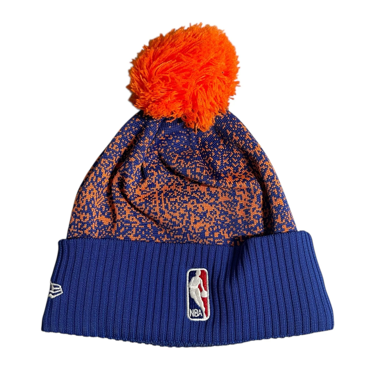New Era New York Knicks NBA Blue Orange Embroidered Logo Pom Pom Beanie Hat OS - Image 2