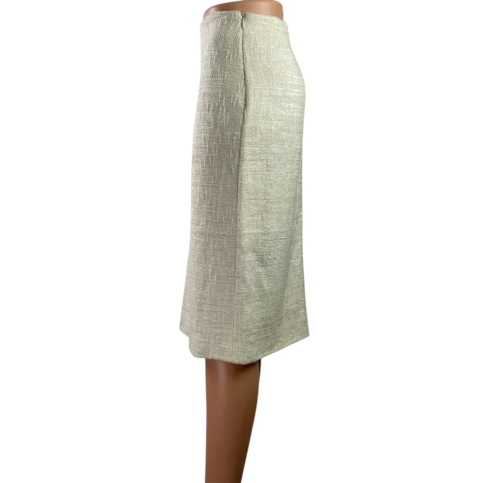 NEW Escada Cream Ivory Tweed Linen High Waist Pencil Straight Midi Skirt Size 6 - Image 2