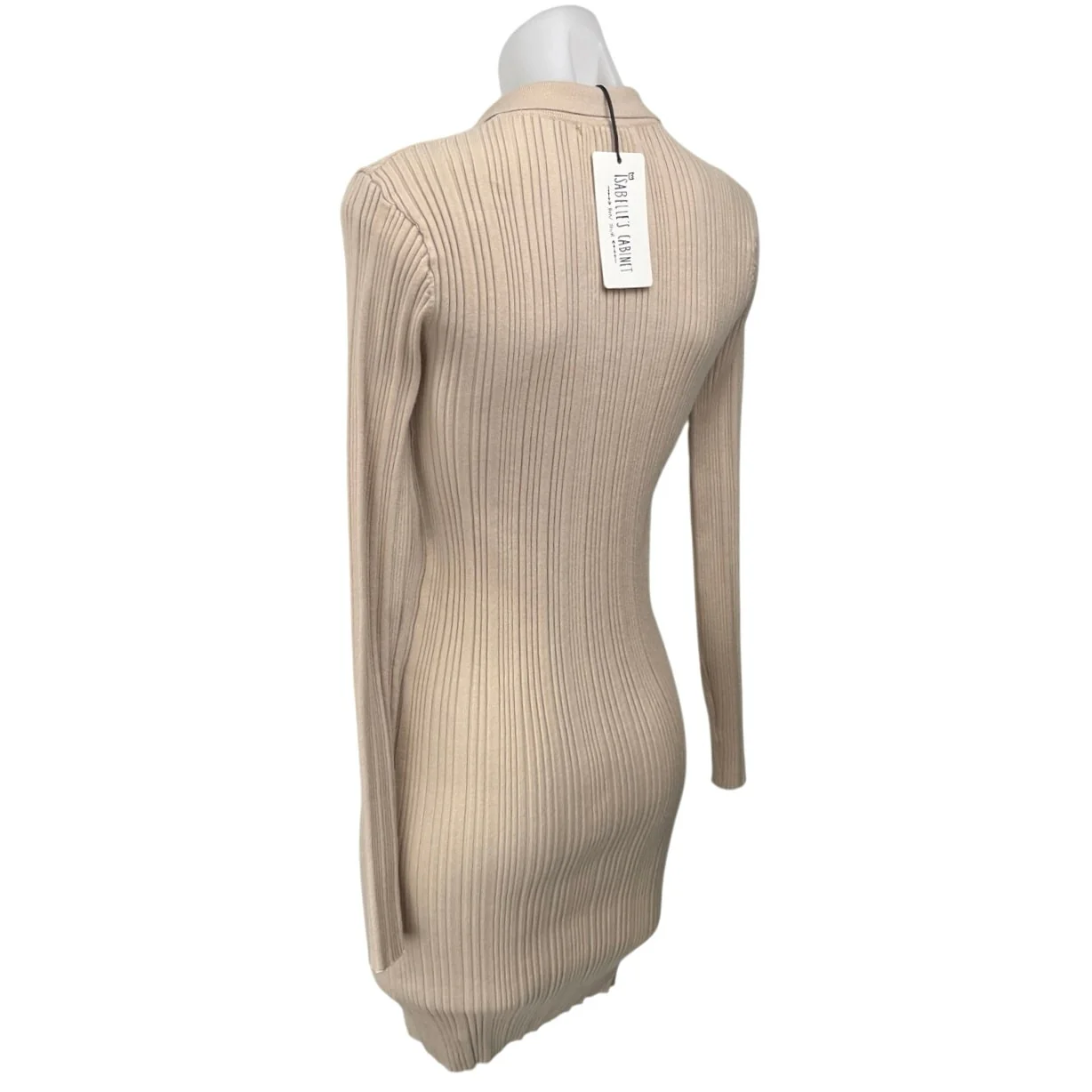 NEW Et Clet Tan Rib Knit Long Sleeve Button Down Mini Shirt Sweater Dress Size M - Image 2