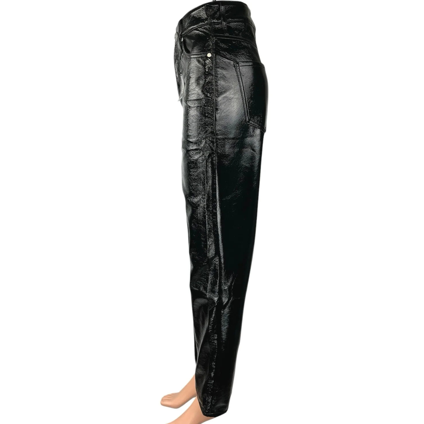 NEW Express Black Faux Leather Modern Straight Super High Rise Trousers Pants 0 - Image 2