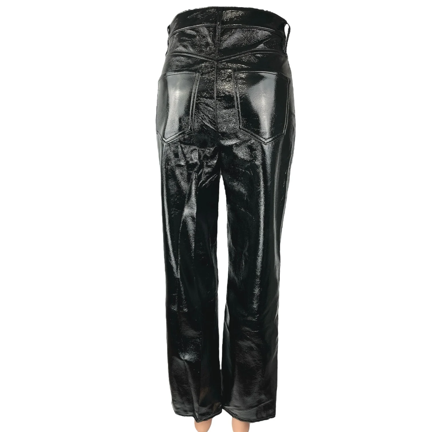 NEW Express Black Faux Leather Modern Straight Super High Rise Trousers Pants 0 - Image 3