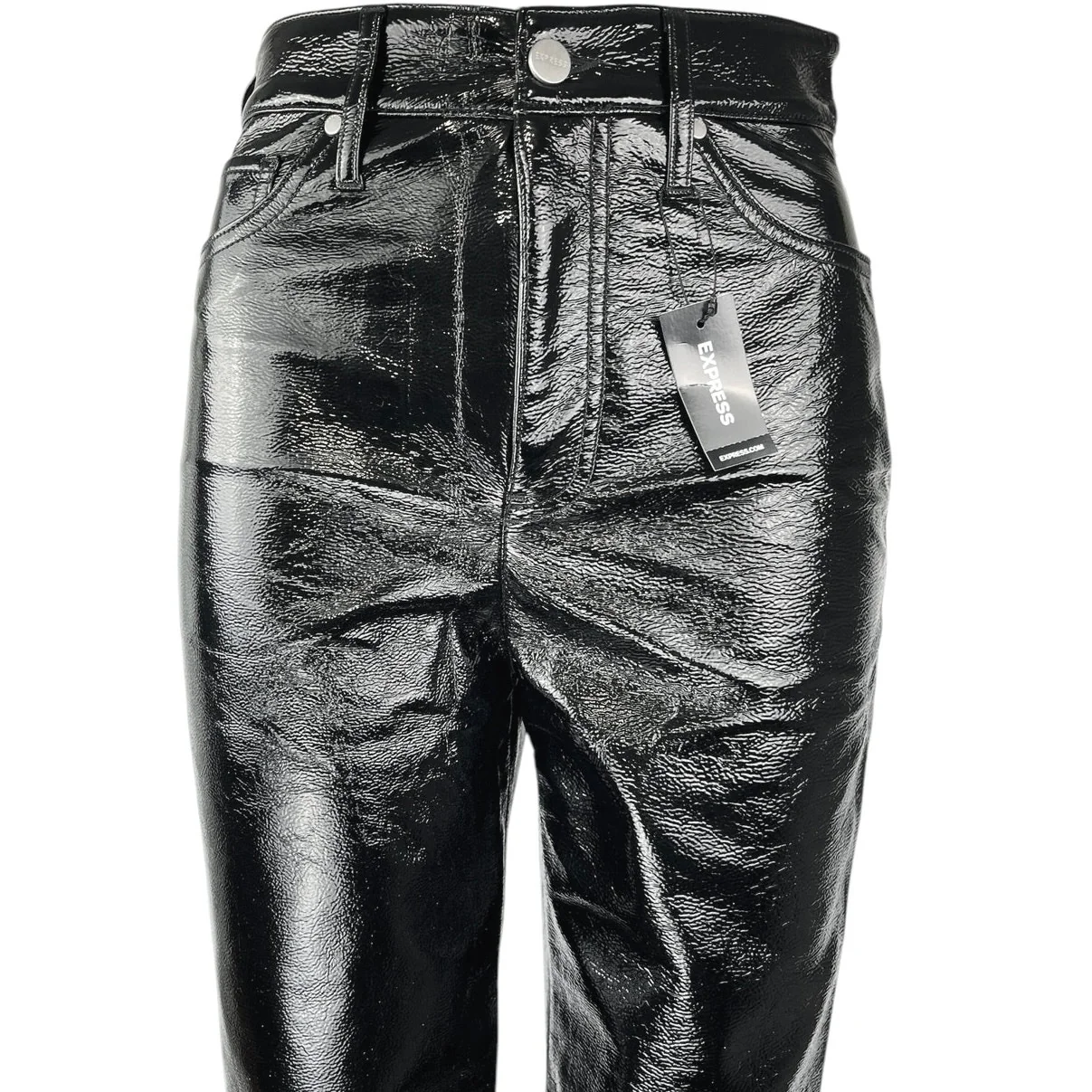 NEW Express Black Faux Leather Modern Straight Super High Rise Trousers Pants 0 - Image 4