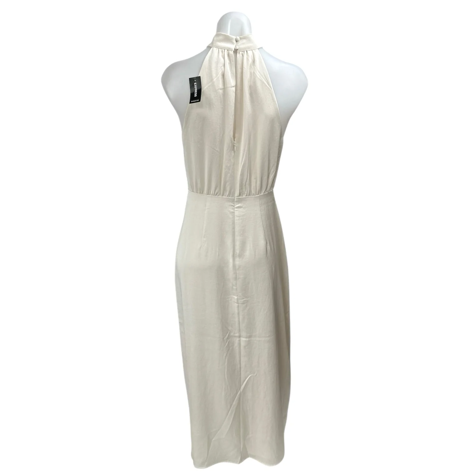 NEW Express Cream Silk Satin Sleeveless High Neck Slit Bridesmaid Sheath Dress S - Image 2