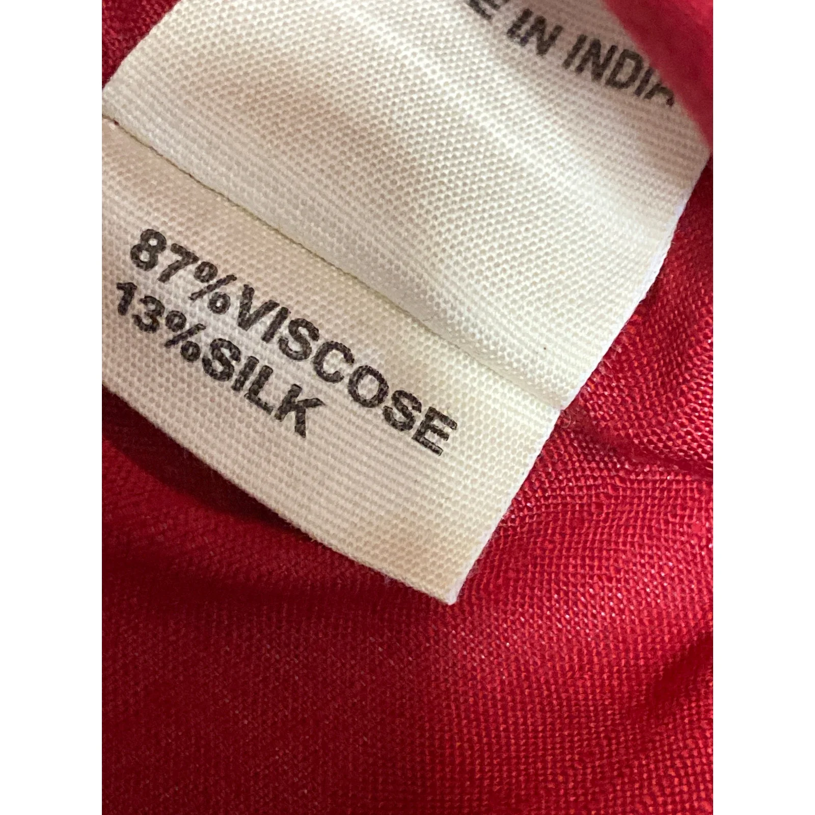 NEW Fabindia Womens Red Silk Button Long Sleeve Henley Shirt Blouse Top Size S - Image 4