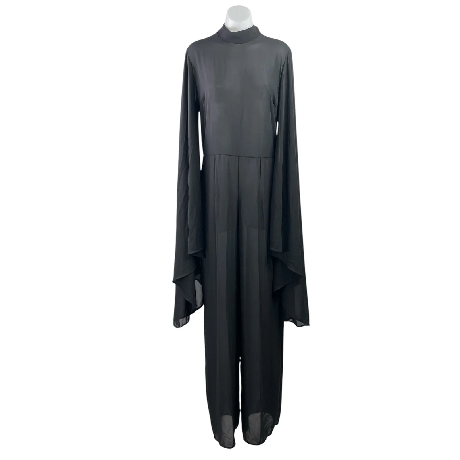 NEW Fashion Nova About Mines Black Long Flare Sleeves Wide Leg Romper Jumpsuit L