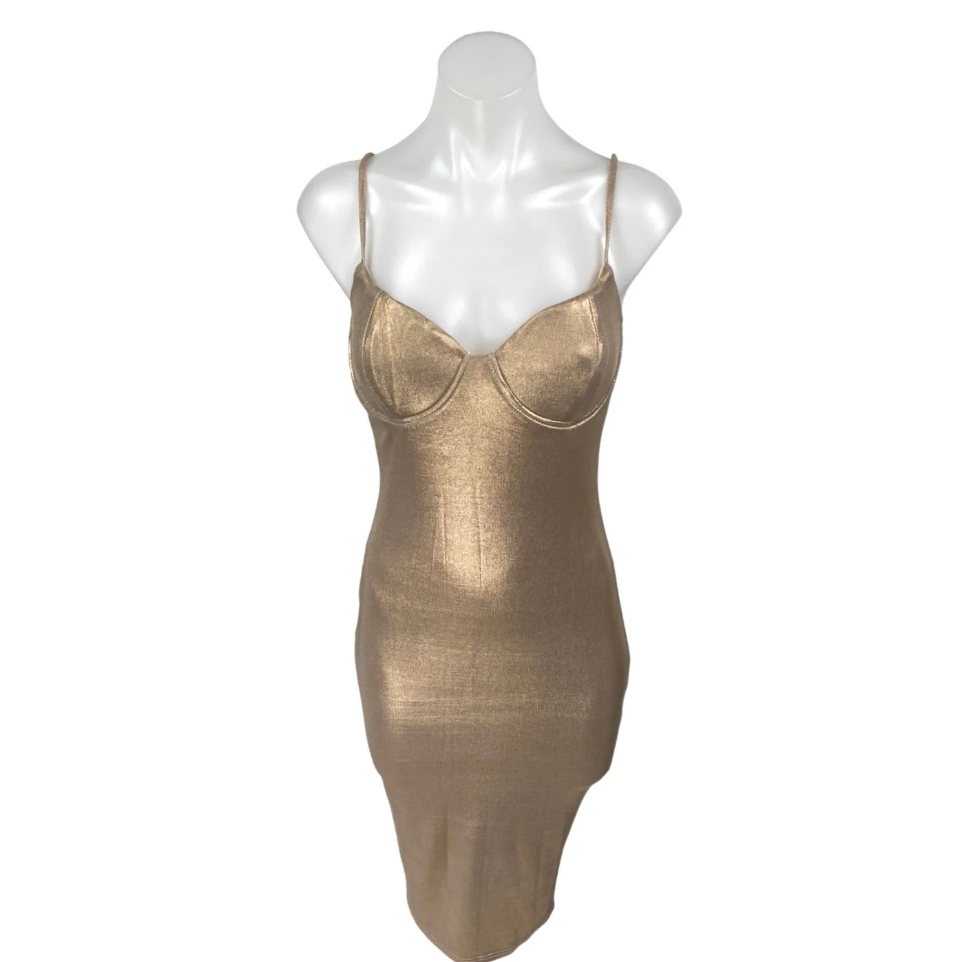 NEW Fashion Nova Caddie Rose Gold Sleeveless Cami Tank Mini Bodycon Dress Size S