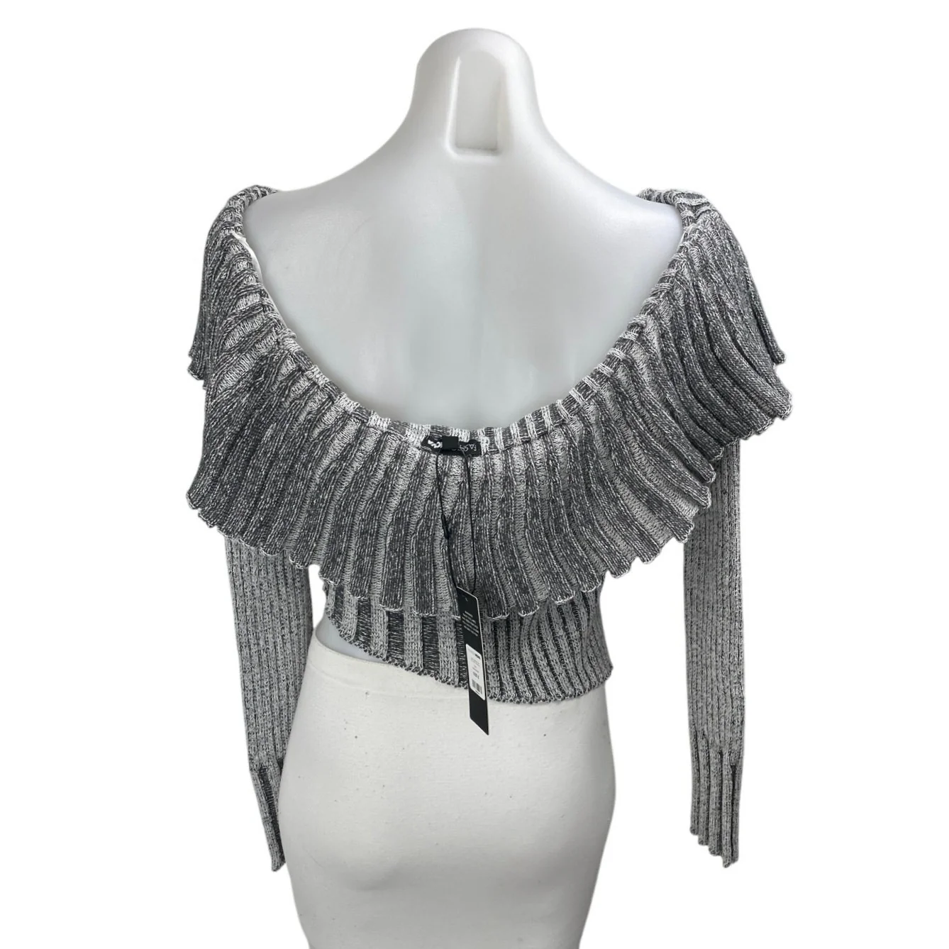 NEW Fashion Nova Gray Rib Knit Off Shoulder Long Sleeve Crop Sweater Top Size S - Image 2
