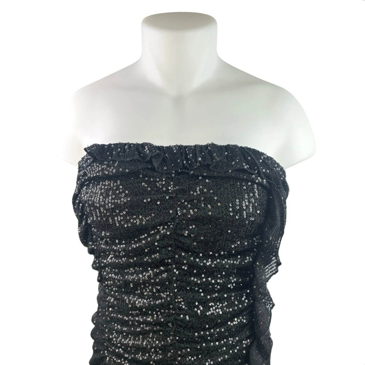 NEW Fashion Nova Katy Black Sequin Strapless Tube Bandeau Bodycon Mini Dress XXL - Image 2