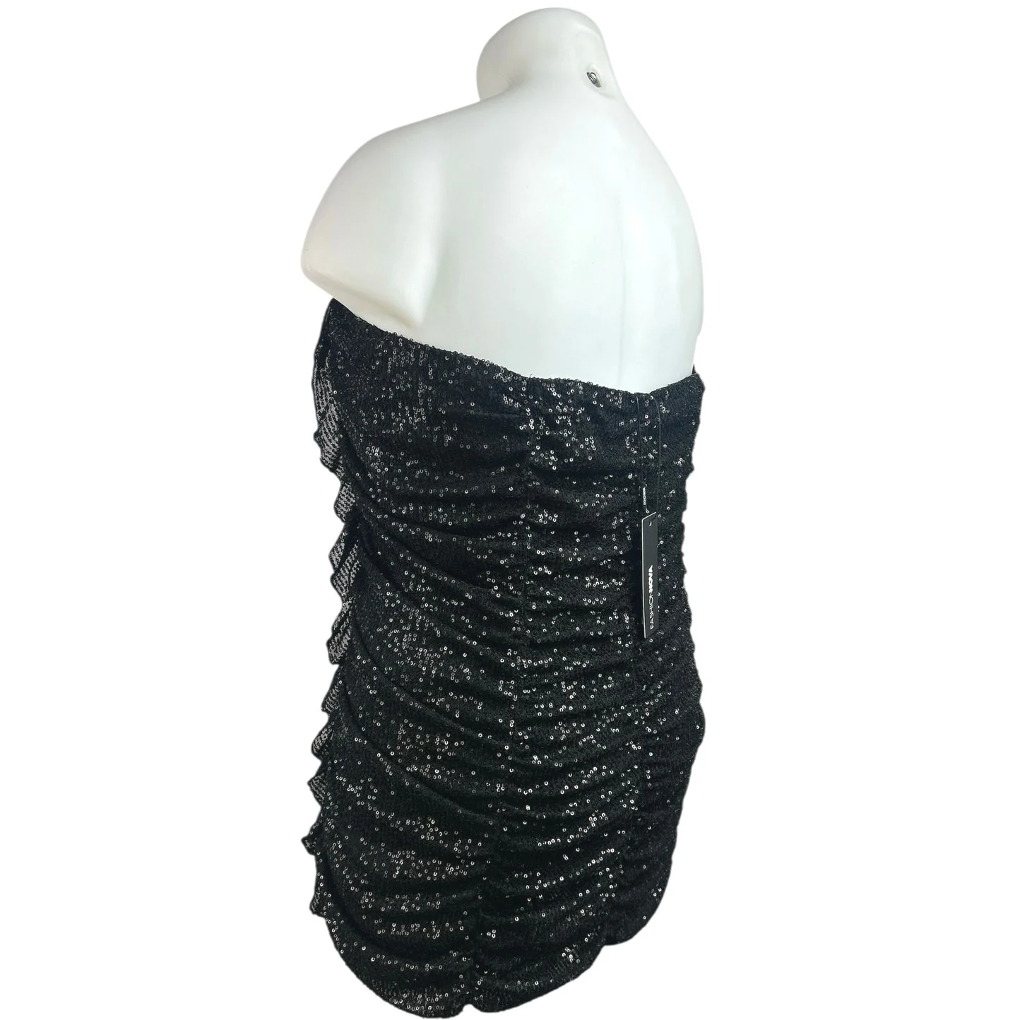 NEW Fashion Nova Katy Black Sequin Strapless Tube Bandeau Bodycon Mini Dress XXL - Image 3