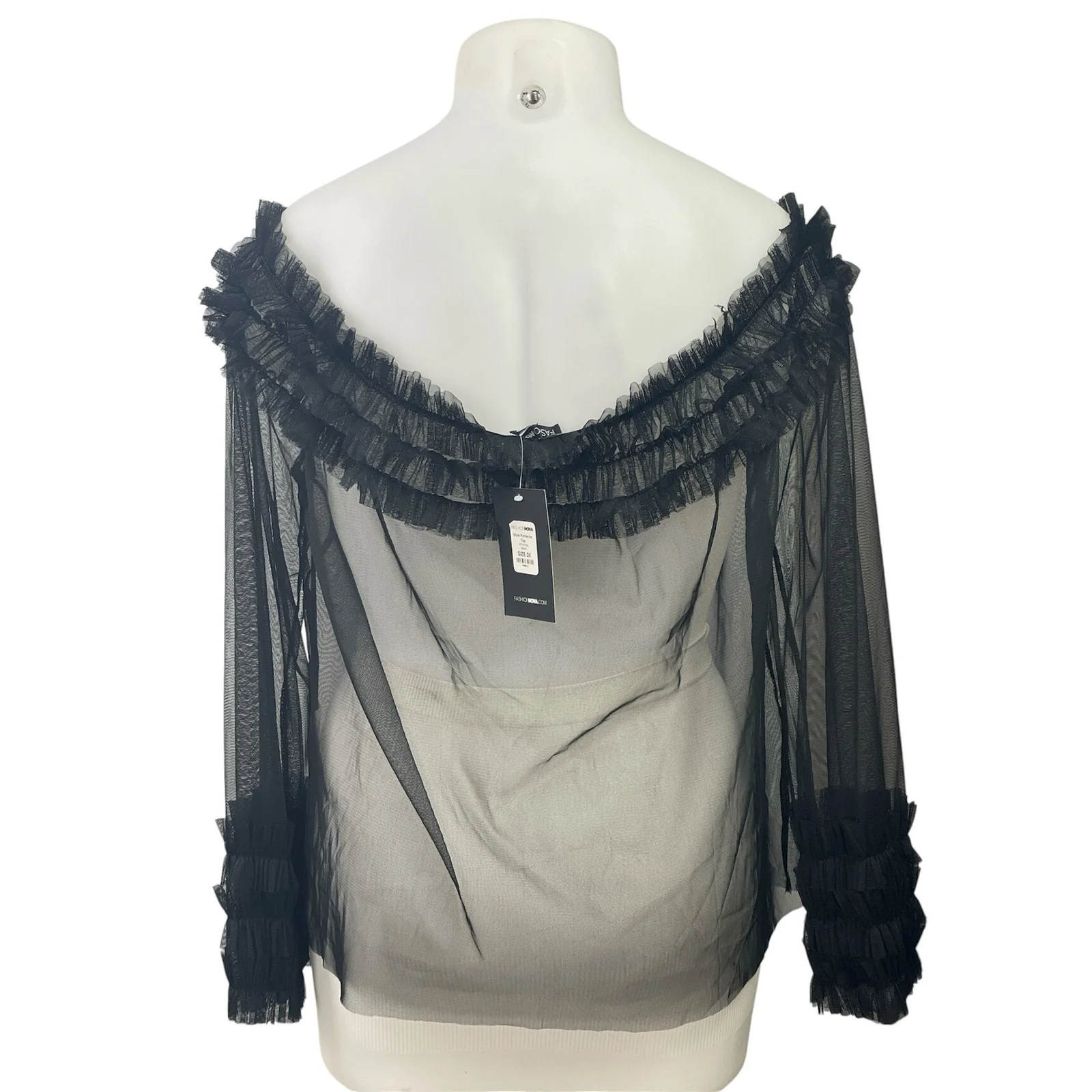 New Fashion Nova More Romance Black Off Shoulder Sheer Mesh Cover Up Blouse 3X - Image 3