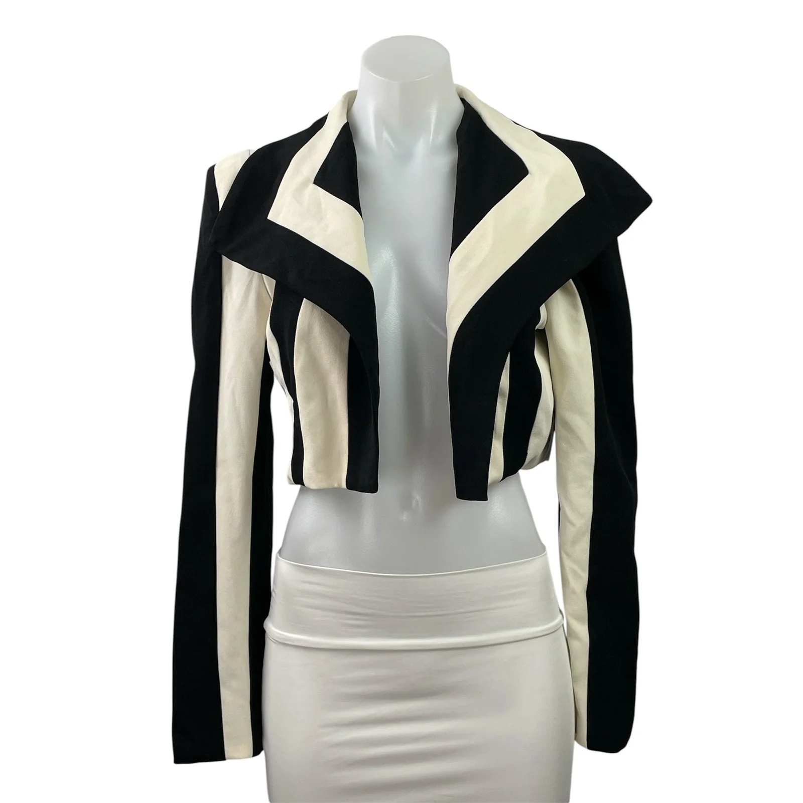 NEW Fashion Nova Playing Mind Game Black Striped Cropped Open Blazer Size S