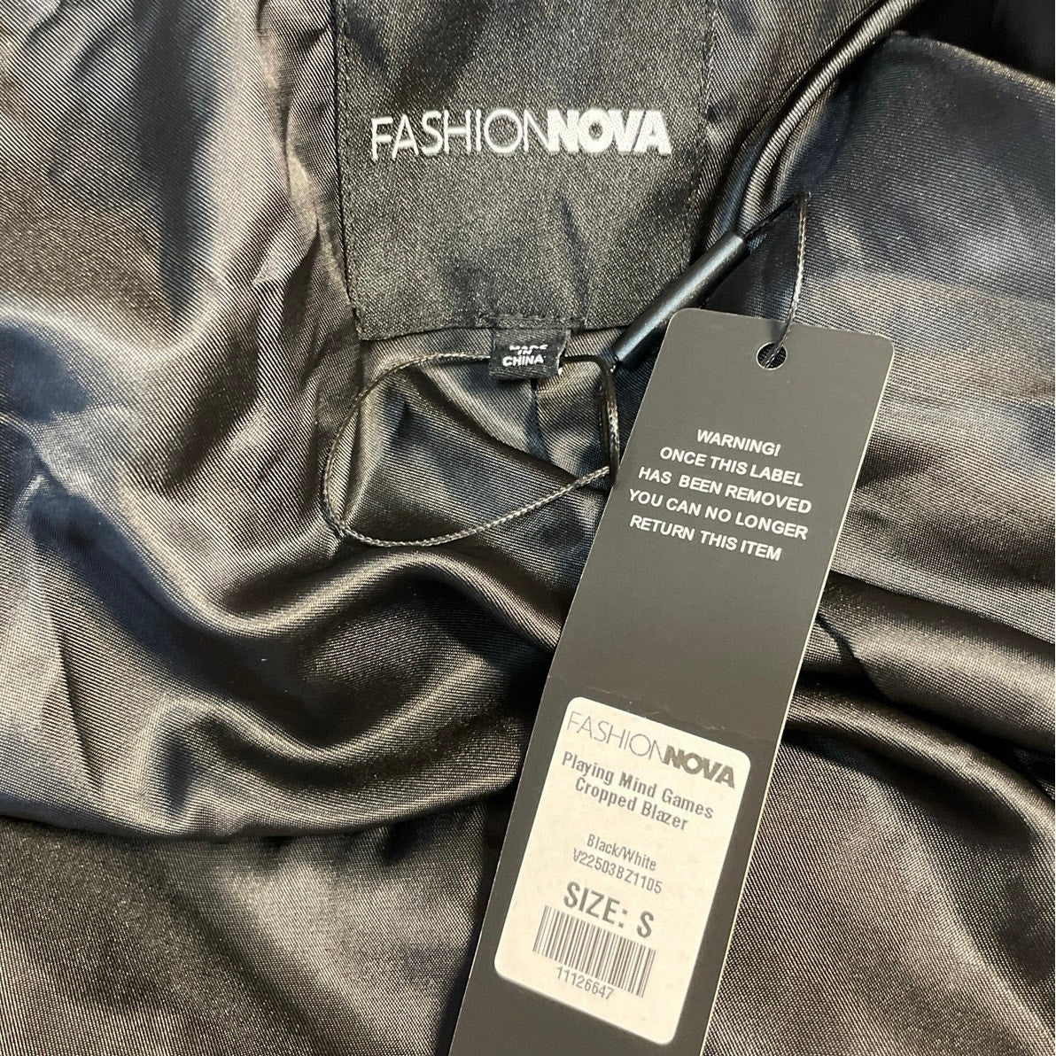 NEW Fashion Nova Playing Mind Game Black Striped Cropped Open Blazer Size S - Image 4
