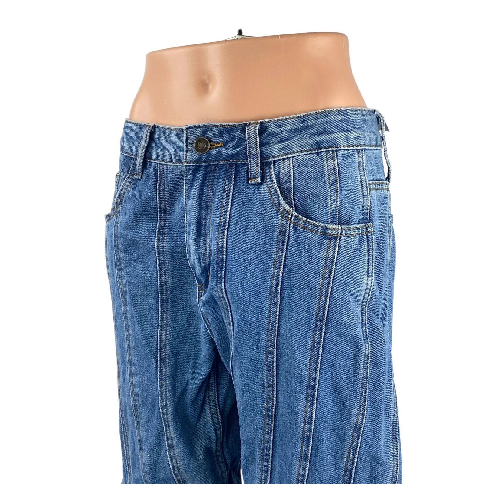 NEW Fashion Nova Women's Blue Seam Detail High Rise Straight Denim Jeans Pants 7 - Image 2