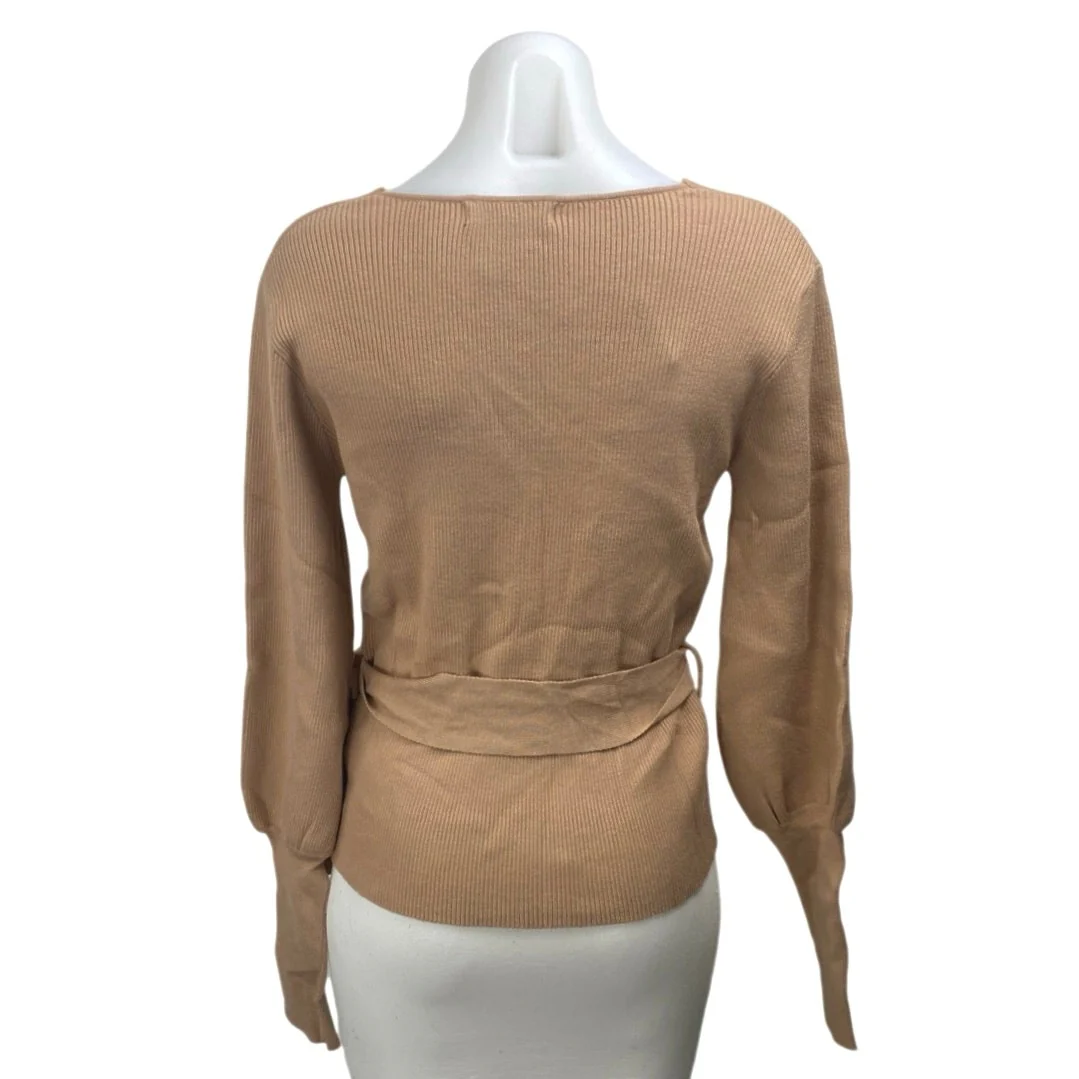 NEW Fashion Union Brown Rib Knit Belted Square Neck Long Sleeve Sweater Top Sz 8 - Image 2