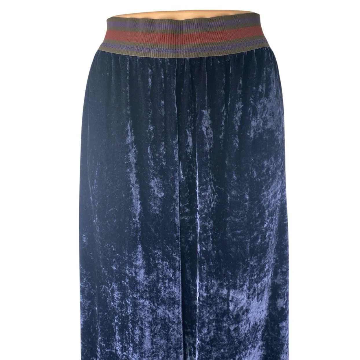 NEW Flo Navy Blue High Waisted Velvet Velour Wide Leg Trousers Pants Size US 10 - Image 4