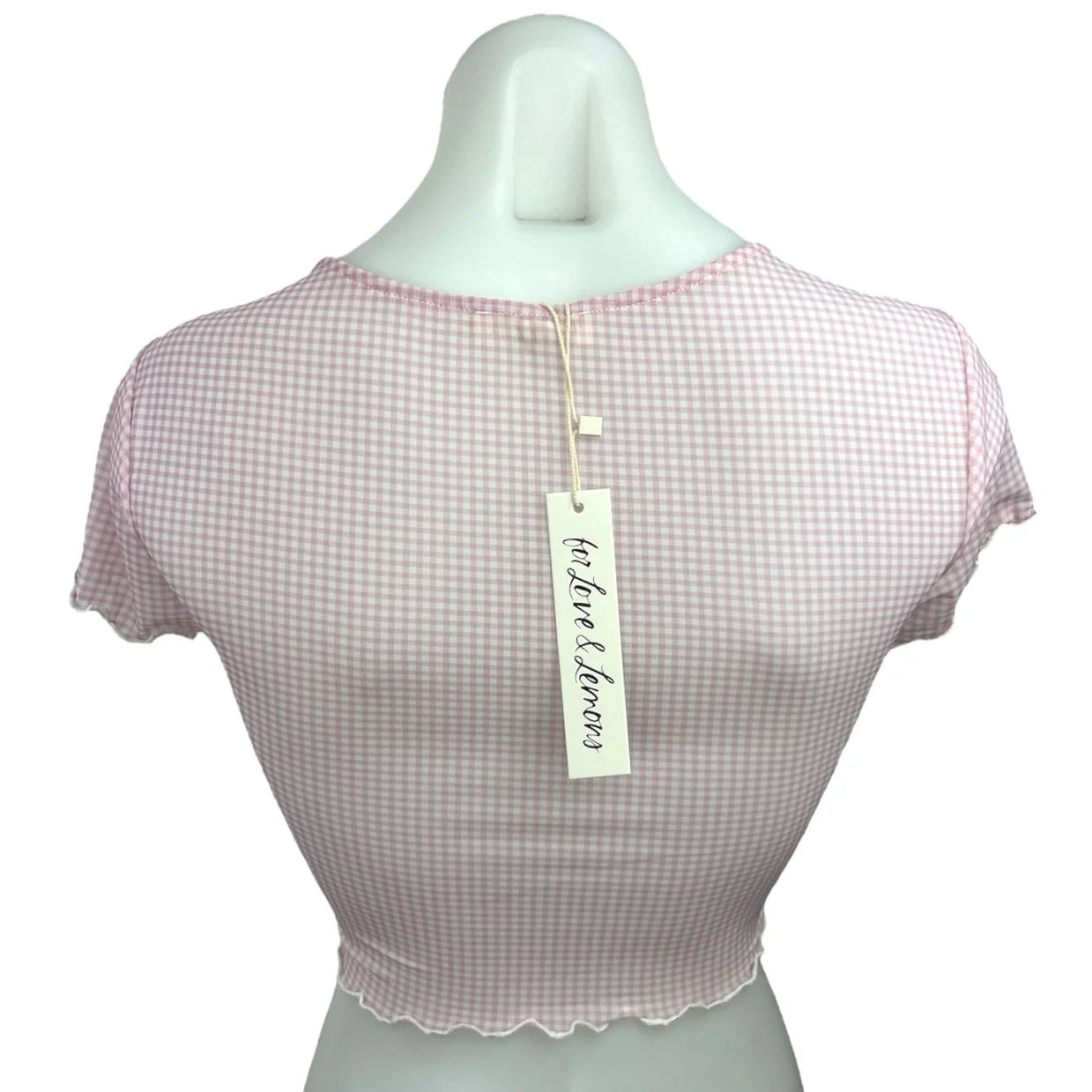 New For Love & Lemons Pink Gingham Butterfly Short Sleeve T-Shirt Crop Top Sz XS - Image 2