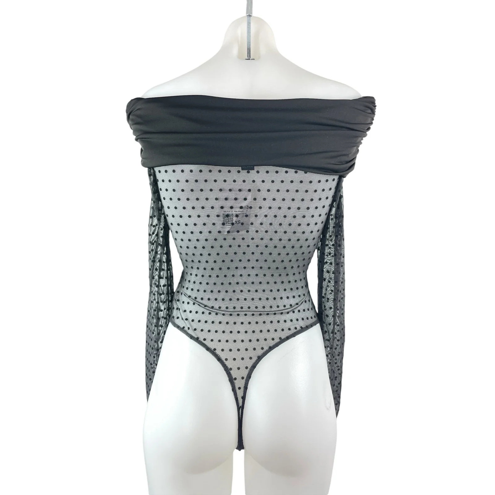 NEW Forever 21 Black Off The Shoulder Polka Dots Mesh Sheer Bodysuit Top Size XS - Image 3