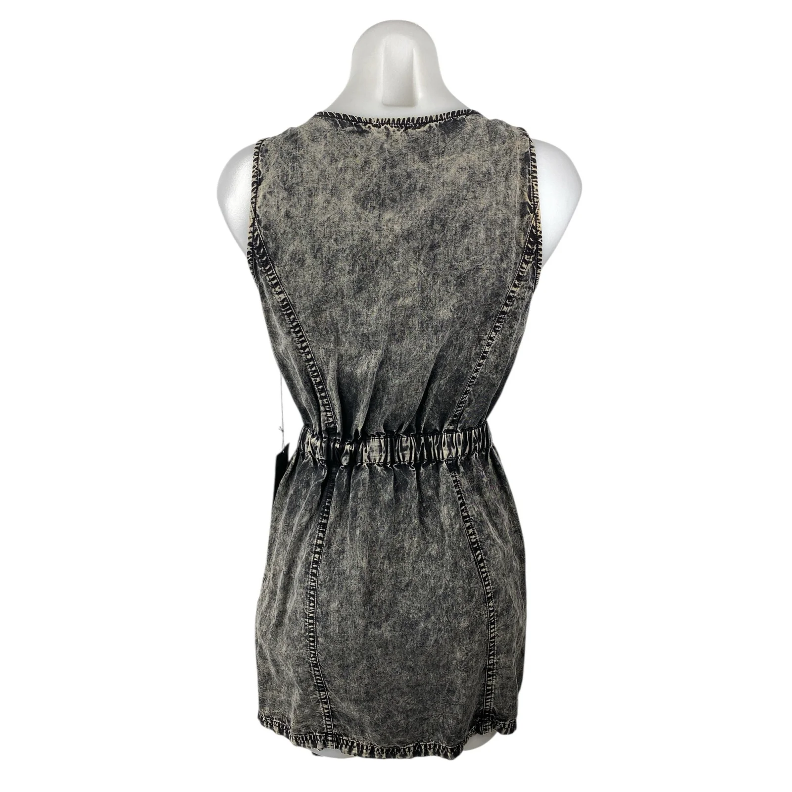 NEW Forever 21 Gray V-Neck Sleeveless Zip Up Mini A-Line Tank Denim Dress Size S - Image 2