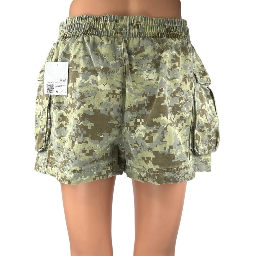 NEW Forever 21 Green Camo Camouflage High Rise Twill Military Cargo Shorts Sz M - Image 3