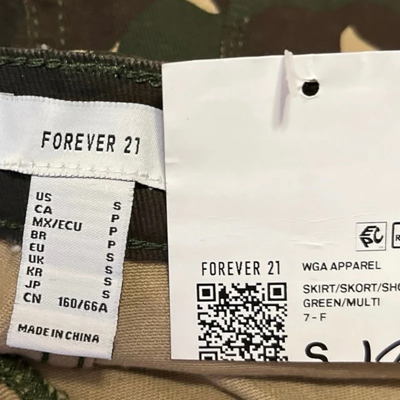 NEW Forever 21 Green Camo Camouflage Military Pleated Mini A-Line Skirt Skort S - Image 4