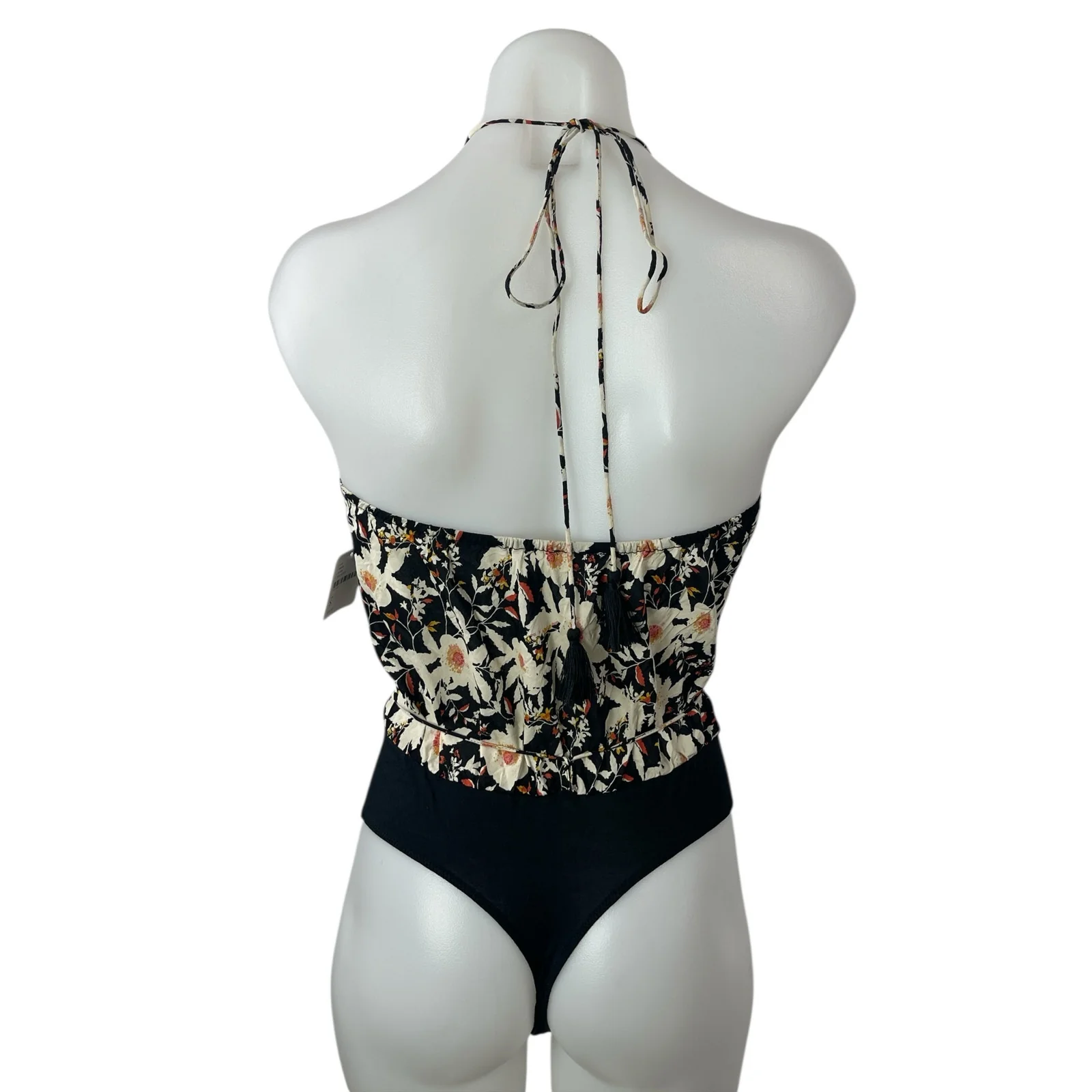 NEW Free People Intimately Liza Black Floral Halter Sleeveless Bodysuit Top Sz S - Image 2