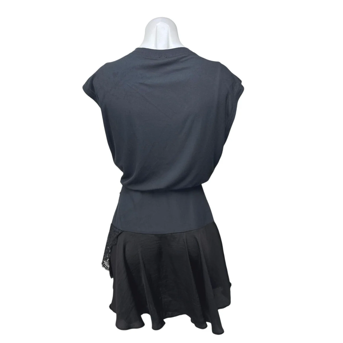 NEW Free People Jazzy Women's Black Sleeveless Lace Ruched Mini T-shirt Dress XS - Image 2
