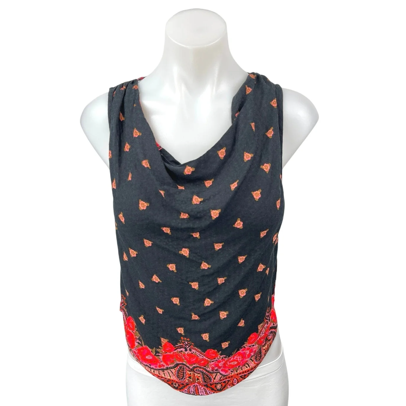 NEW Free People Silas Women's Black Red Floral Paisley Cowl Neck Tank Top Sz XS