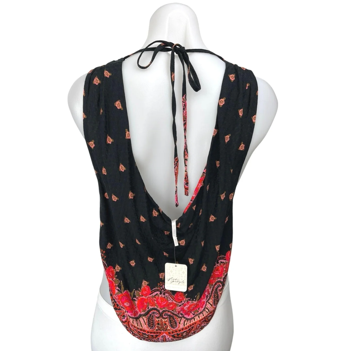 NEW Free People Silas Women's Black Red Floral Paisley Cowl Neck Tank Top Sz XS - Image 2