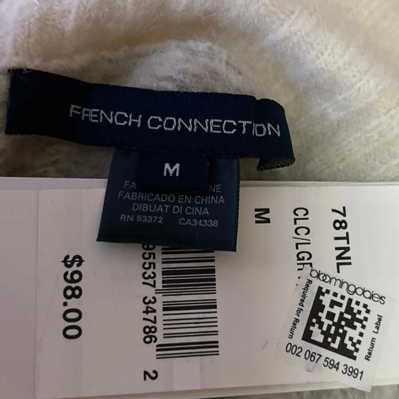 NEW French Connection Cream Gray Fair Isle Long Sleeve Turtleneck Sweater Top M - Image 4