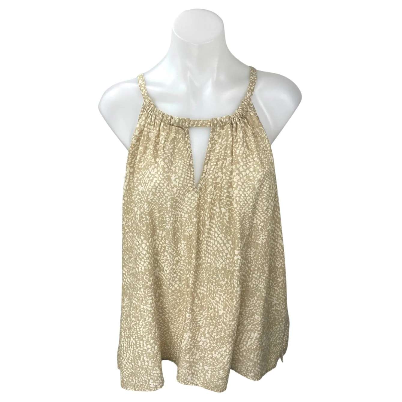 NEW Gap Beige Khaki Sleeveless Halter Keyhole Tie Back Tank Blouse Top Size XL