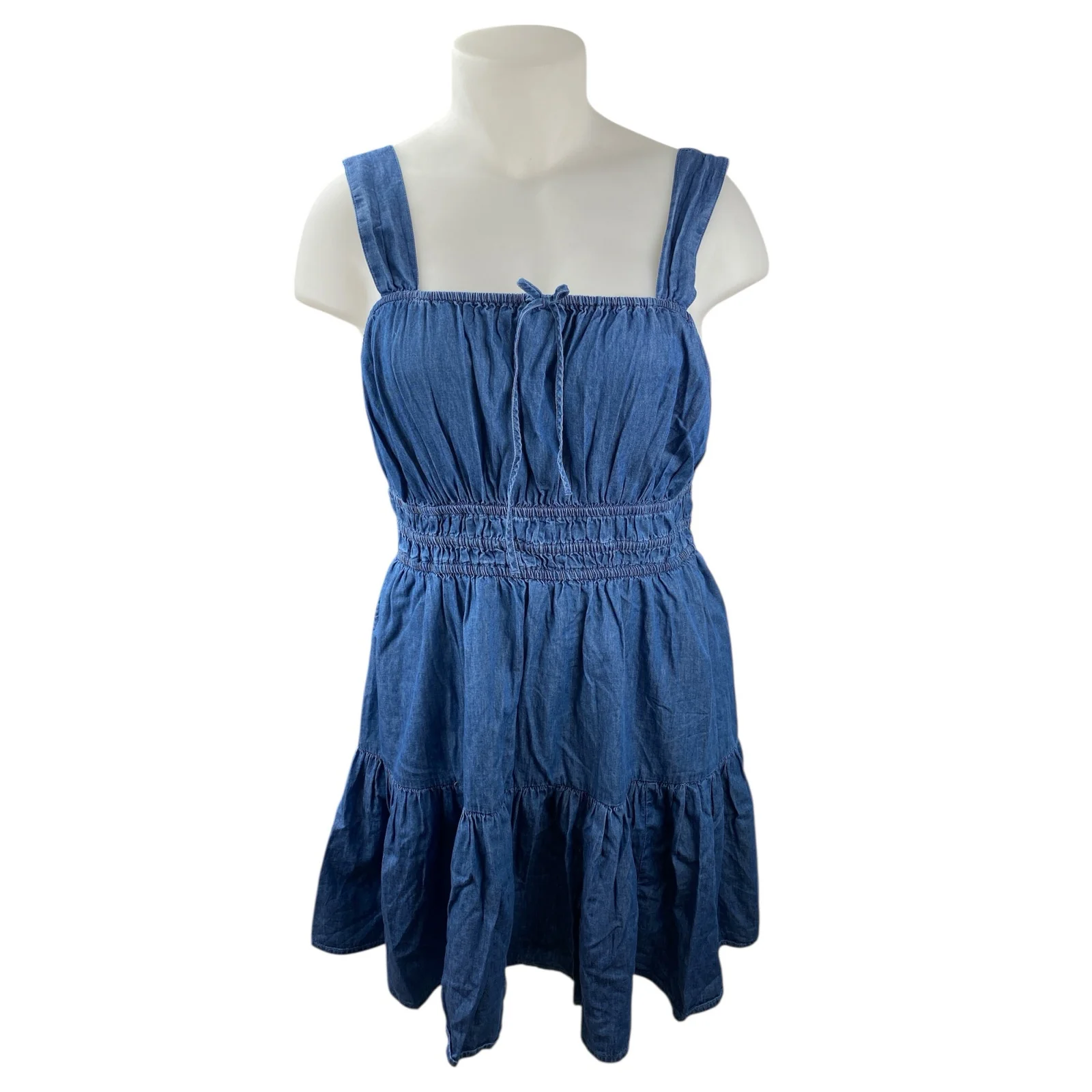 NEW Gap Blue Sleeveless Tiered Ruffle Chambray Denim Jean Mini Blouson Dress XL