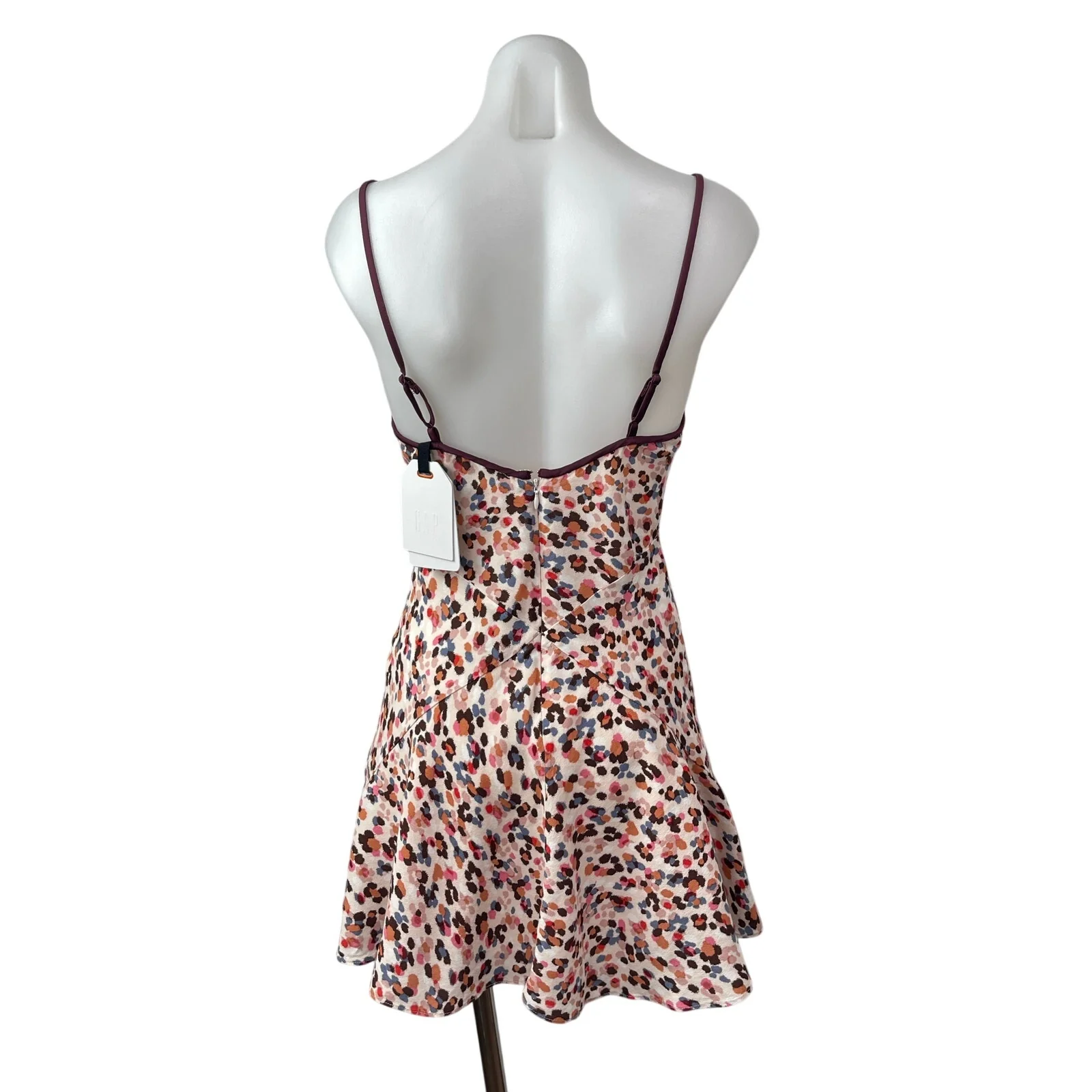 NEW GAP Multicolor Abstract Sleeveless V Neck Mini Flare A-Line Slip Dress Sz XS - Image 4