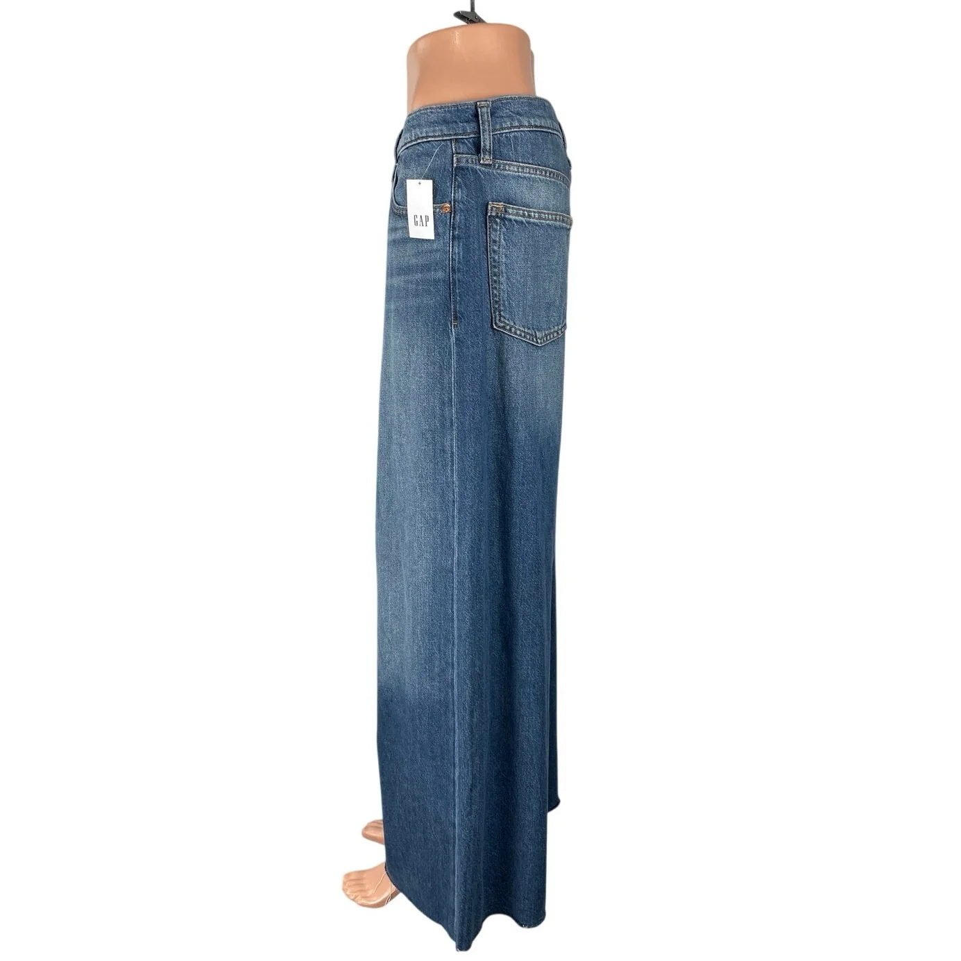 NEW GAP Raw Hem Mid Rise Baggy Palazzo Straight Wide Leg Denim Jeans Pants Sz 27 - Image 2