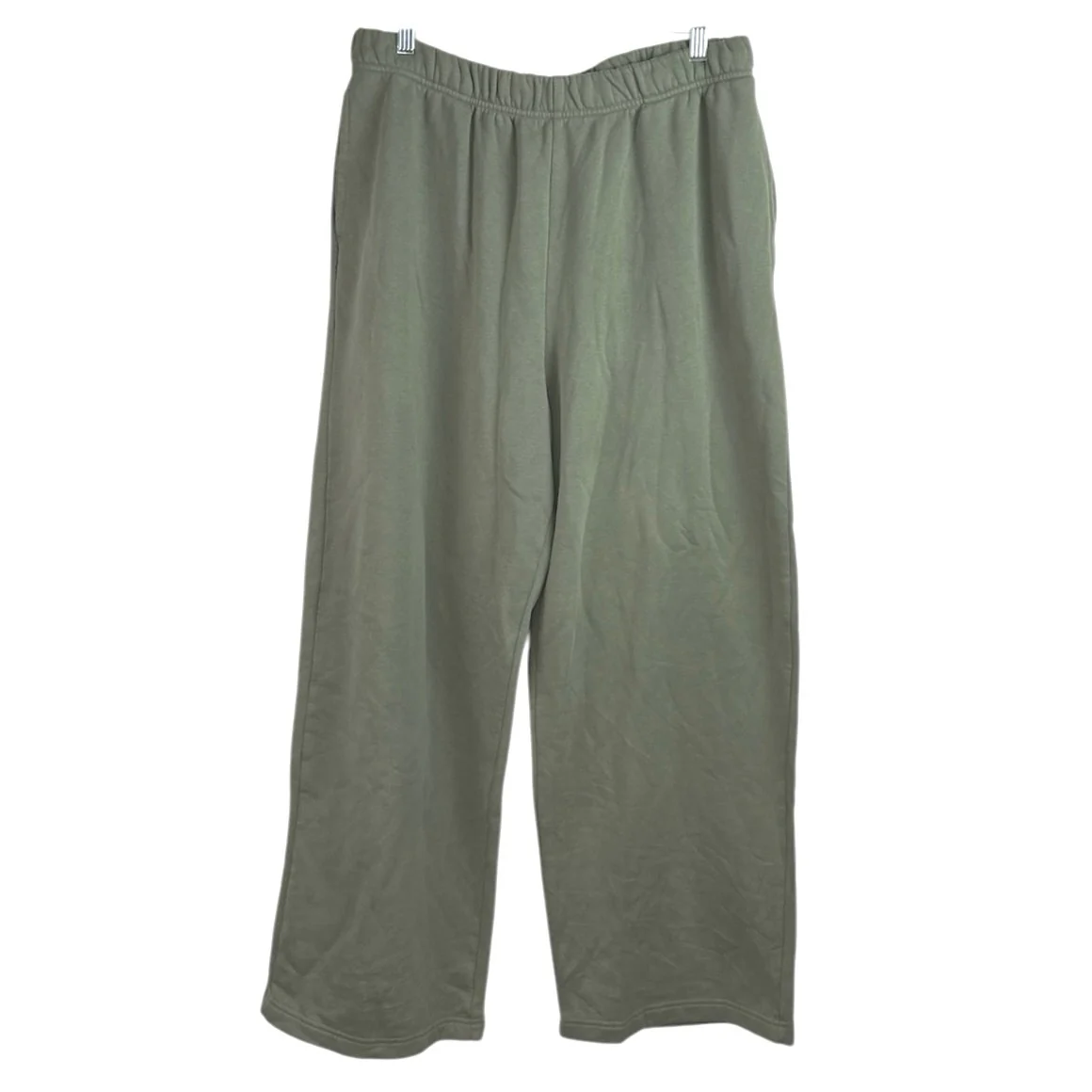 NEW GAP Womens Green Fleece High Waist Straight Wide Leg Lounge Trousers Pants L